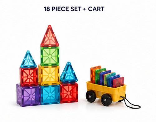 18 Pcs + 1 Cart Magnetic Tile Play Set