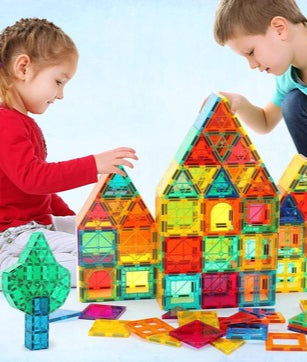 18 Pcs + 1 Cart Magnetic Tile Play Set